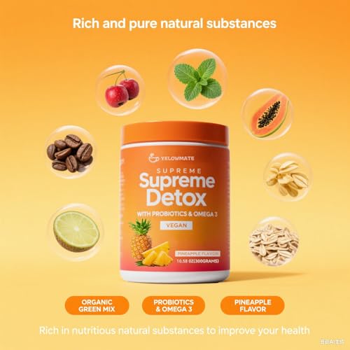 Polvo natural detox YELOWMATE Supreme sabor piña ingrediente natural