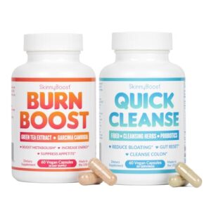 Botella cápsulas veganas Quick Cleanse y té verde SkinnyBoost