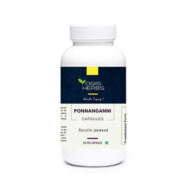 Botella YOGIS HERBS Ponnanganni cápsulas para salud capilar y detox