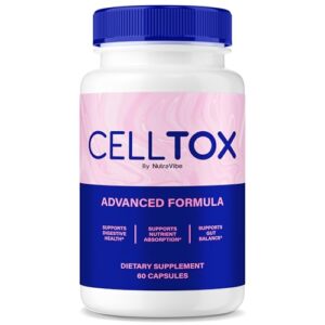 Frasco NutraVibe CellTox cápsulas para soporte digestivo diario