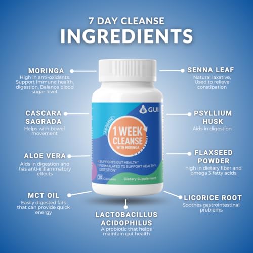 Empaque frontal GUI Advanced 1 Week Cleanse con ingredientes naturales para colon
