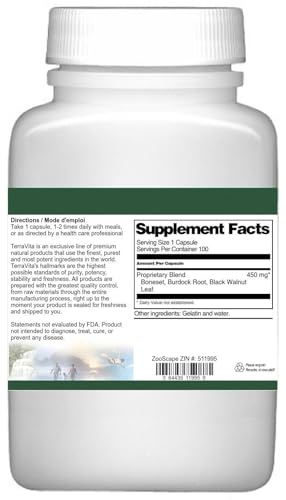 Detalle suplemento natural Bardana Boneset Nuez Negra TerraVita