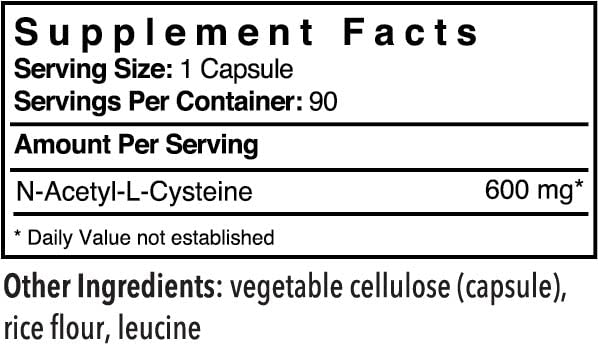 Etiqueta frontal suplemento Patient One NAC 600 mg