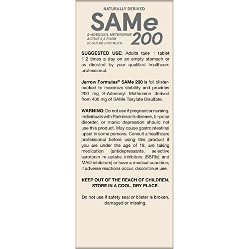 Jarrow Formulas SAMe 200 mg compuesto activo para salud articular