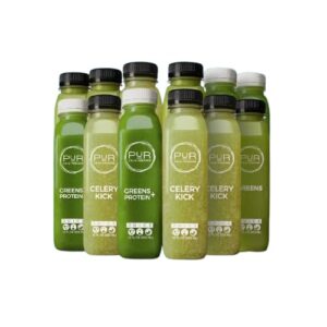 Paquete de 18 botellas de jugo verde prensado en frío PUR