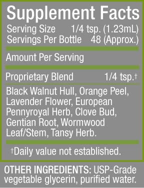 Etiqueta del suplemento Cedar Bear Limpieza Intestinal 2 fl oz