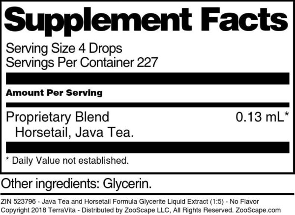 Envase extracto líquido fórmula té Java cola caballo TerraVita