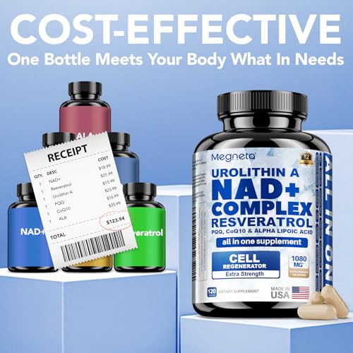 Suplemento MEGNETA con NAD+, Resveratrol y Urolitina A para salud