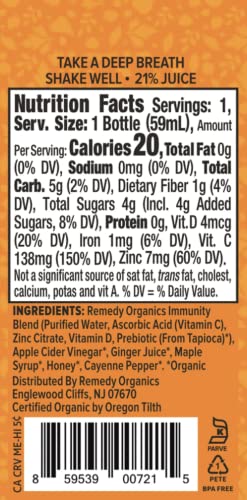 Envase Remedy Organics Immunity Plus Shot 12 unidades orgánico