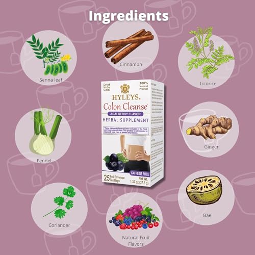 Taza y caja de té Hyleys limpieza de colon sin cafeína