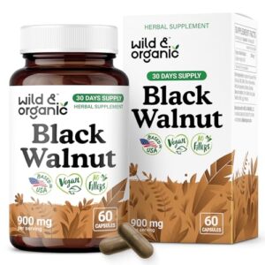 Cápsulas de nuez negra Wild & Organic 900mg para desintoxicación