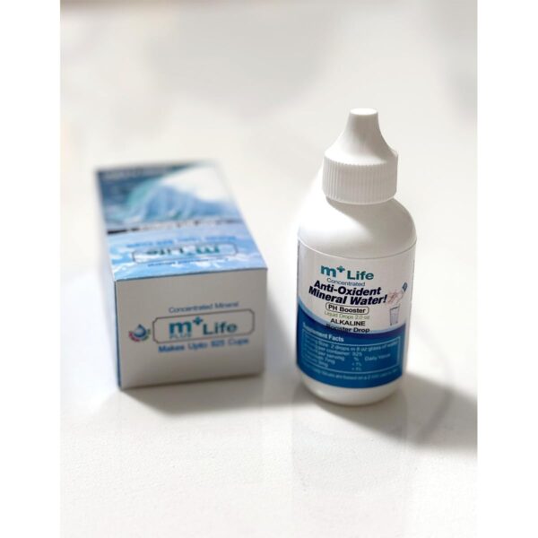 Mplus Life gotas minerales botella con texto informativo