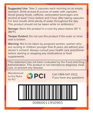 Detalle cápsulas PCI Freedom fórmula herbal avanzada para detox