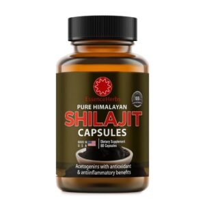 Frasco de Essence Herbs Shilajit cápsulas con etiqueta