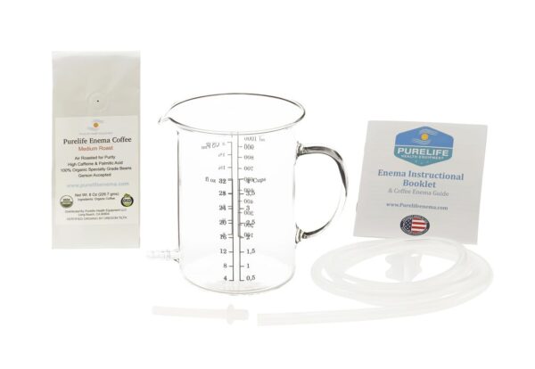 Kit enema café Purelife balde vidrio 1 cuarto no tóxico