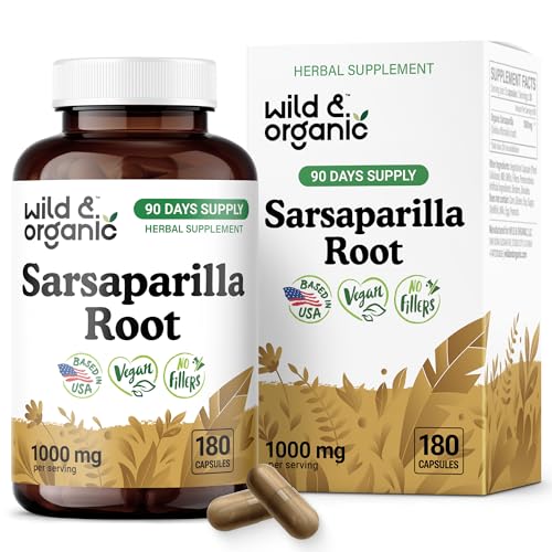 Frasco de cápsulas de raíz de sarsaparilla orgánica