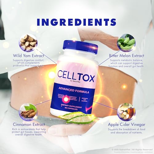 Etiqueta NutraVibe CellTox cápsulas para equilibrio digestivo