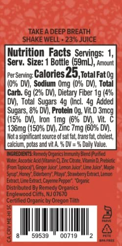 Ingredientes orgánicos Remedy Immunity Plus Shot