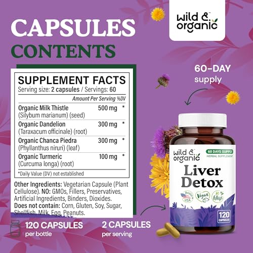 Frasco Wild & Organic con cápsulas para detox hepático