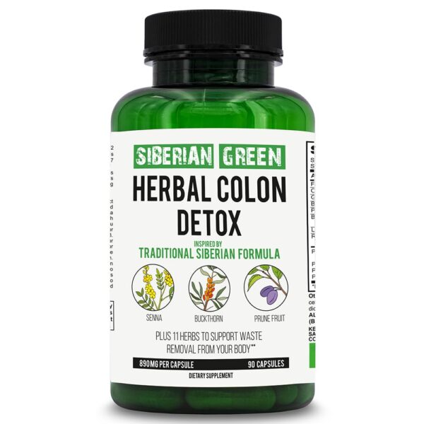 Envase lateral Siberian Green detox herbal colon 90 cápsulas