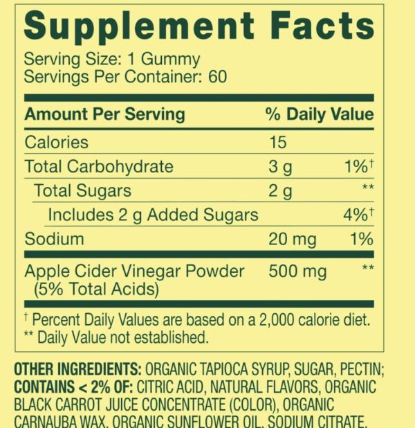 Etiqueta detallada gomitas vinagre sidra manzana