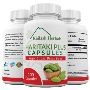 Frasco cápsulas orgánicas Haritaki para digestión y detox Frasco cápsulas orgánicas Haritaki para digestión y detox