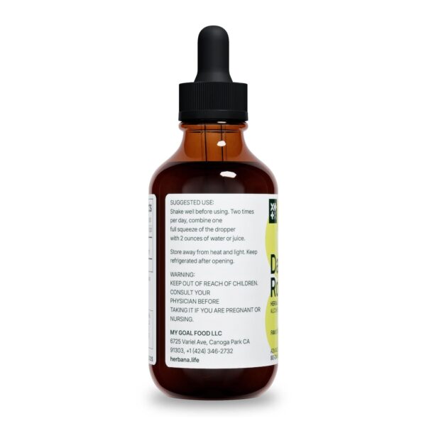 Extracto de raíz de diente de león orgánico en frasco de vidrio