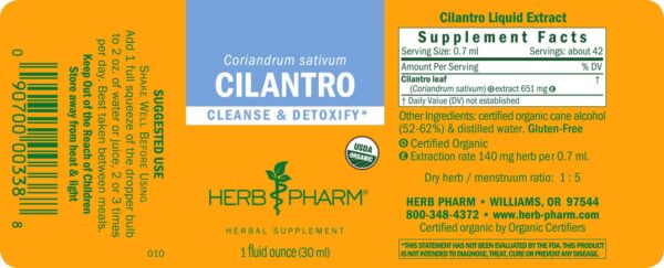 Herb Pharm extracto orgánico cilantro limpieza y desintoxicación