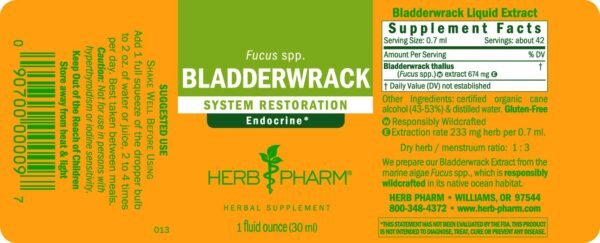 Detalle botella extracto líquido Bladderwrack Herb Pharm 1oz