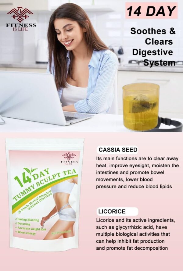 Caja y bolsitas de té natural para abdomen plano