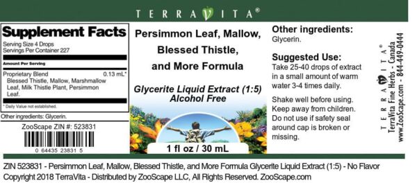 Suplemento liquido glicerina hoja de caqui malva cardo bendito