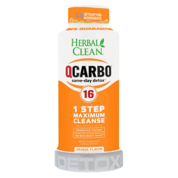 Bebida detox Herbal Clean QCarbo16 botella naranja 16 onzas