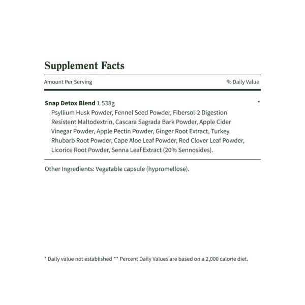 Detalle empaque Snap Supplements cápsulas detox avanzada digestiva y limpieza