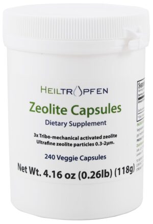 Frasco de cápsulas de zeolita clinoptilolita Heiltropfen 240 unidades