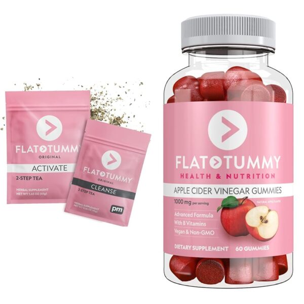 Paquete Flat Tummy té detox 2 pasos y gomitas vinagre manzana