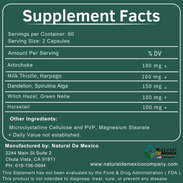 Frasco Natural de Mexico cápsulas limpieza ácido úrico