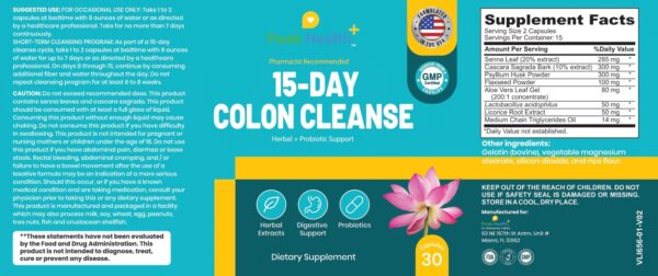 Vista general de cápsulas Peak Health Colon Cleanse