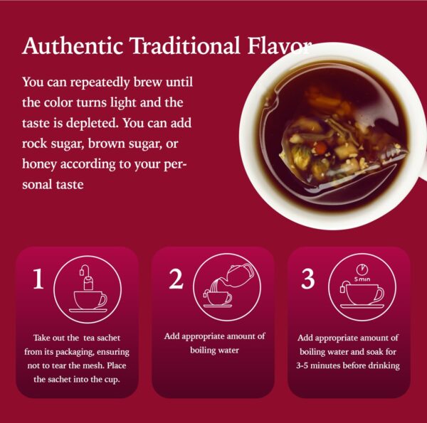 Vista posterior del empaque té Leafroot fibromas para mujeres