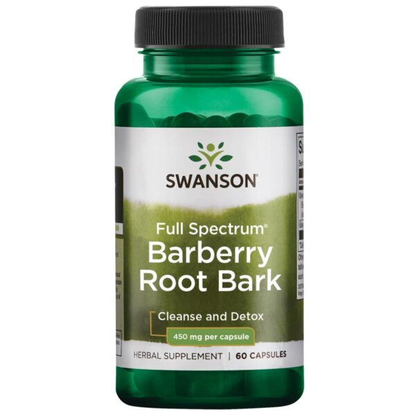 Frasco de cápsulas Swanson corteza raíz agracejo 450mg