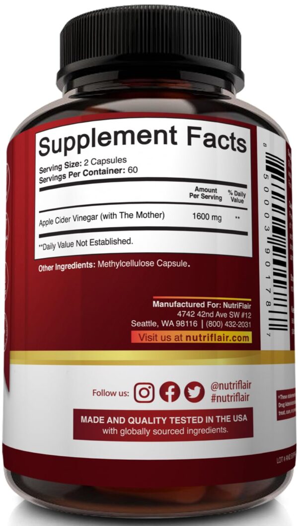 Detalle etiqueta suplemento ACV NutriFlair 120 cápsulas Detalle etiqueta suplemento ACV NutriFlair 120 cápsulas