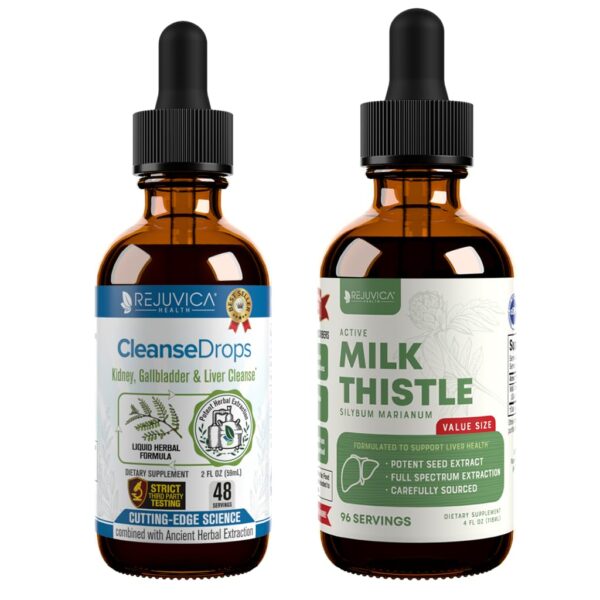Paquete Rejuvica Health Cleanse Drops y Cardo Mariano soporte hígado
