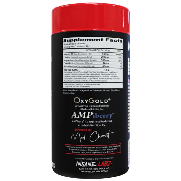 Suplemento Insane Labz para retención de líquidos Kill H2O