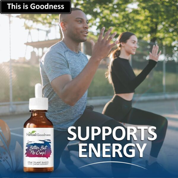 Frasco con suplemento líquido Herbal Goodness para energía