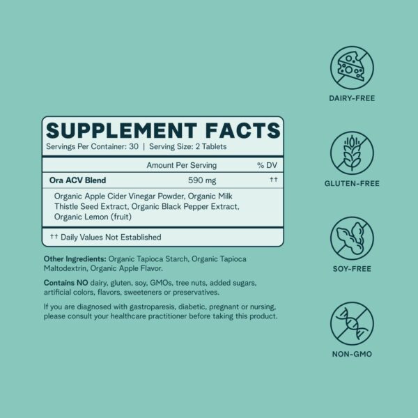 Tabletas Ora Organic vinagre sidra manzana lado paquete