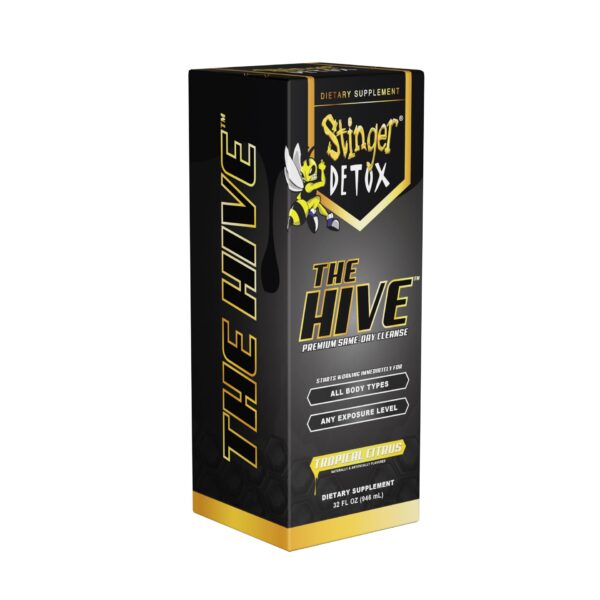 Stinger Detox The HIVE etiqueta frontal bebida detox