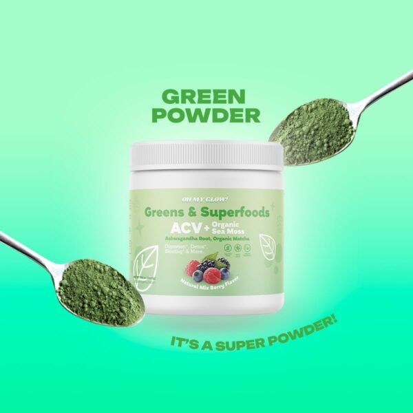 Oh My Glow suplemento polvo Super Greens para salud y detox