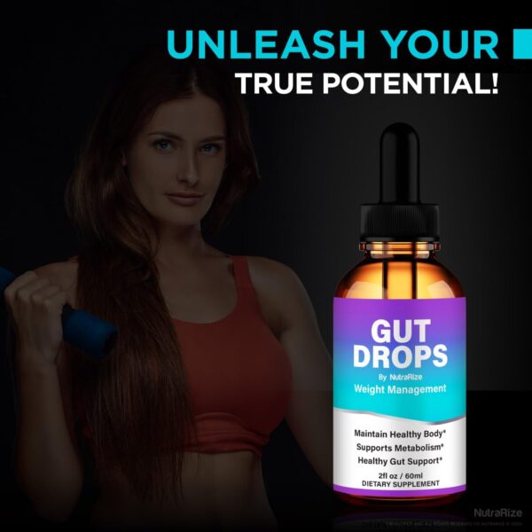 Botella NutraRize Gut Drops fórmula natural premium
