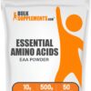 Paquete de polvo de aminoácidos esenciales BulkSupplements 500g blanco