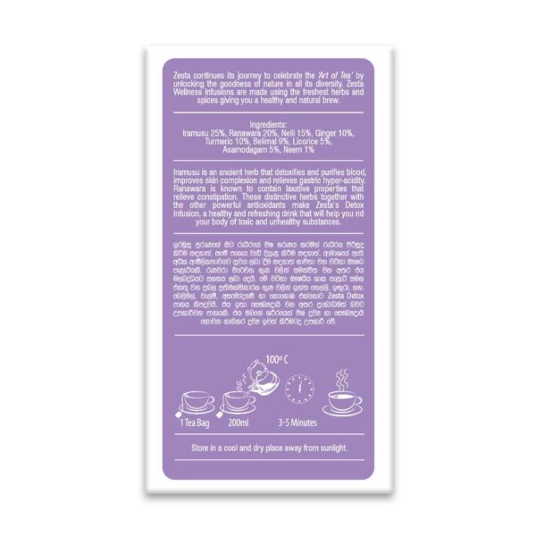 Ingredientes naturales hierbas Zesta Wellness infusión en bolsita