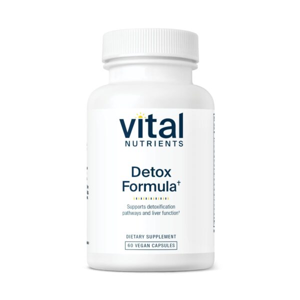 Frasco de Vital Nutrients Detox Formula con cápsulas para detox hepático